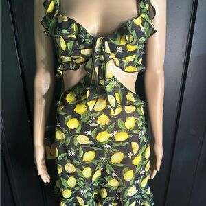 Lovers + Friends Lemon Print Cutout Dress, Small